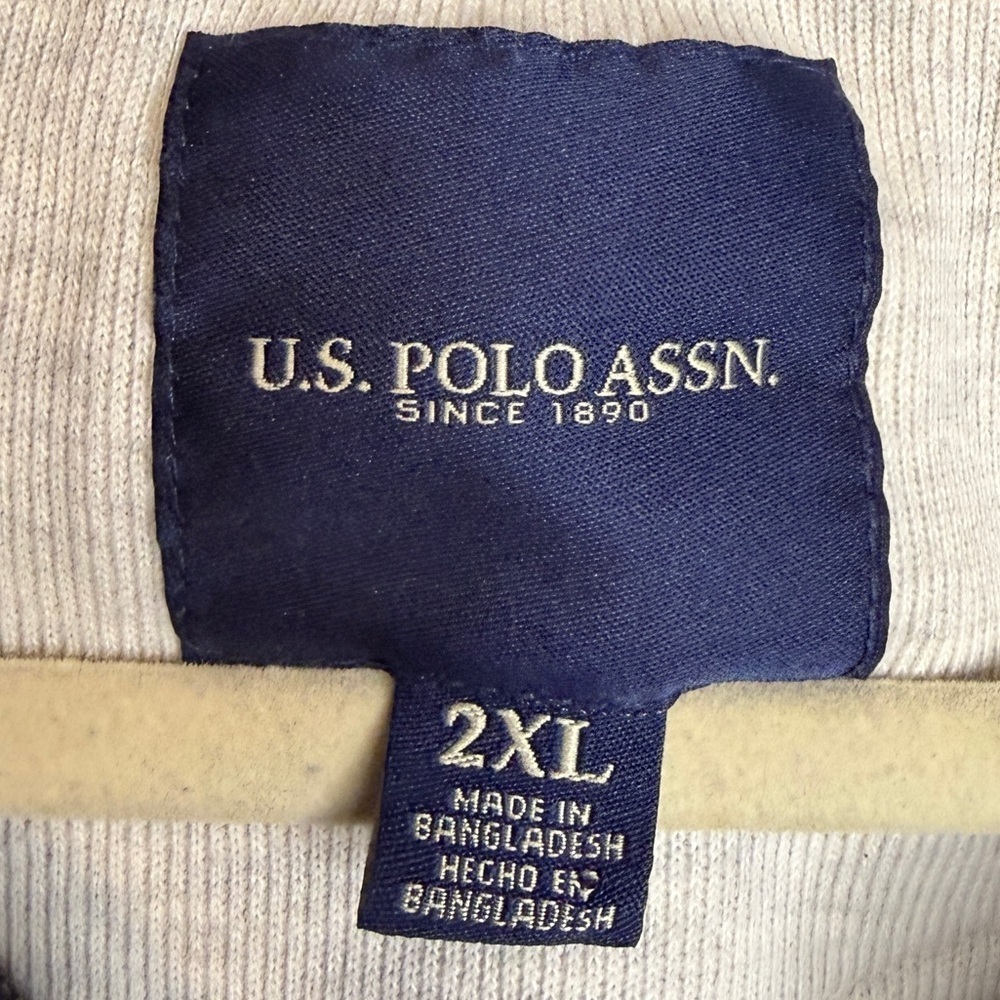 U.S. Polo Assn. Gray 1/4 Zip Pullover Sweatshirt Pony Logo 2XL leather zip tab - Picture 4 of 5